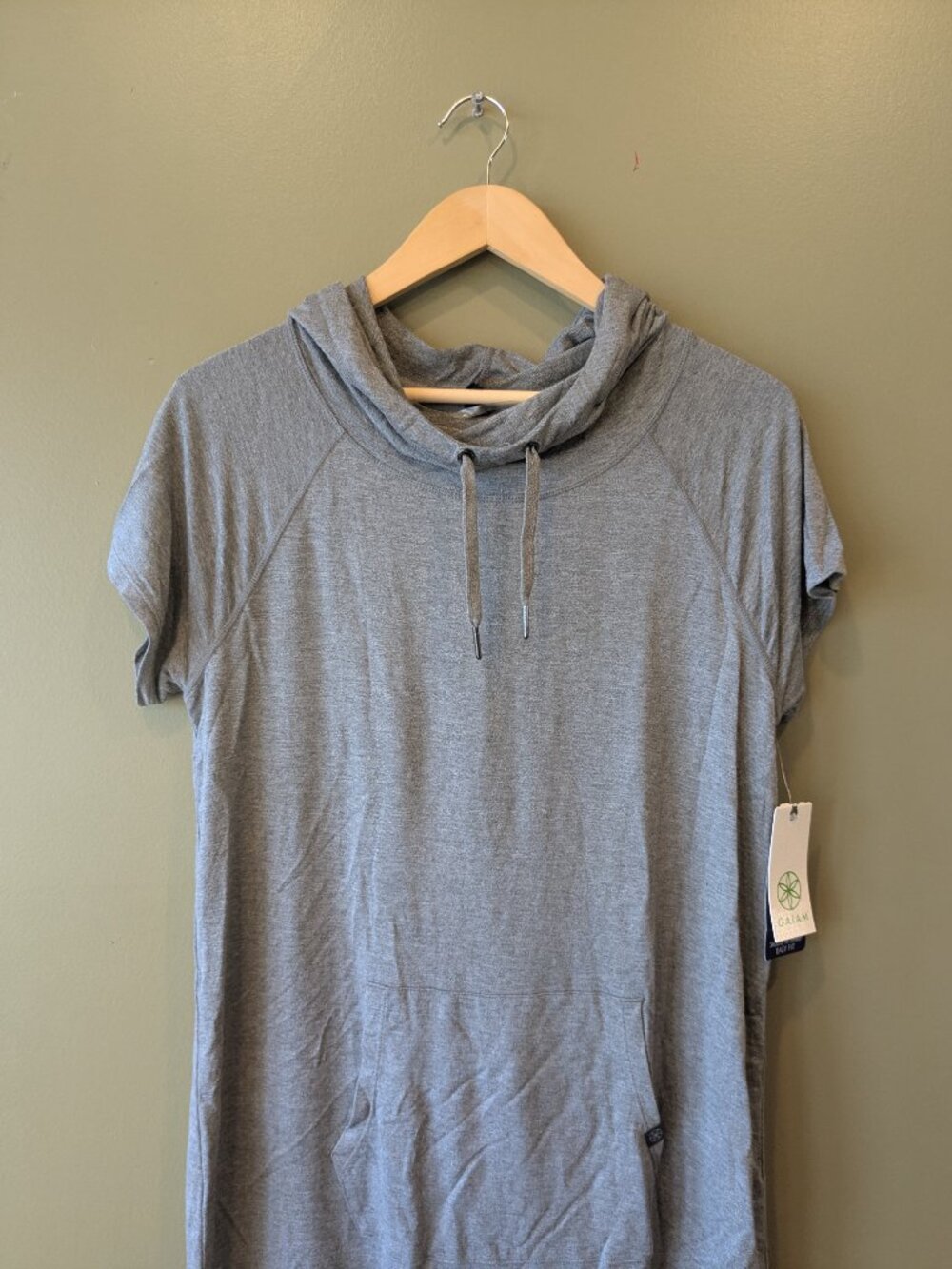 Gaiam Street to Studio Hooded Short Sleeve Dress Med Gray Sporty Athleisure NWT - Picture 2 of 9